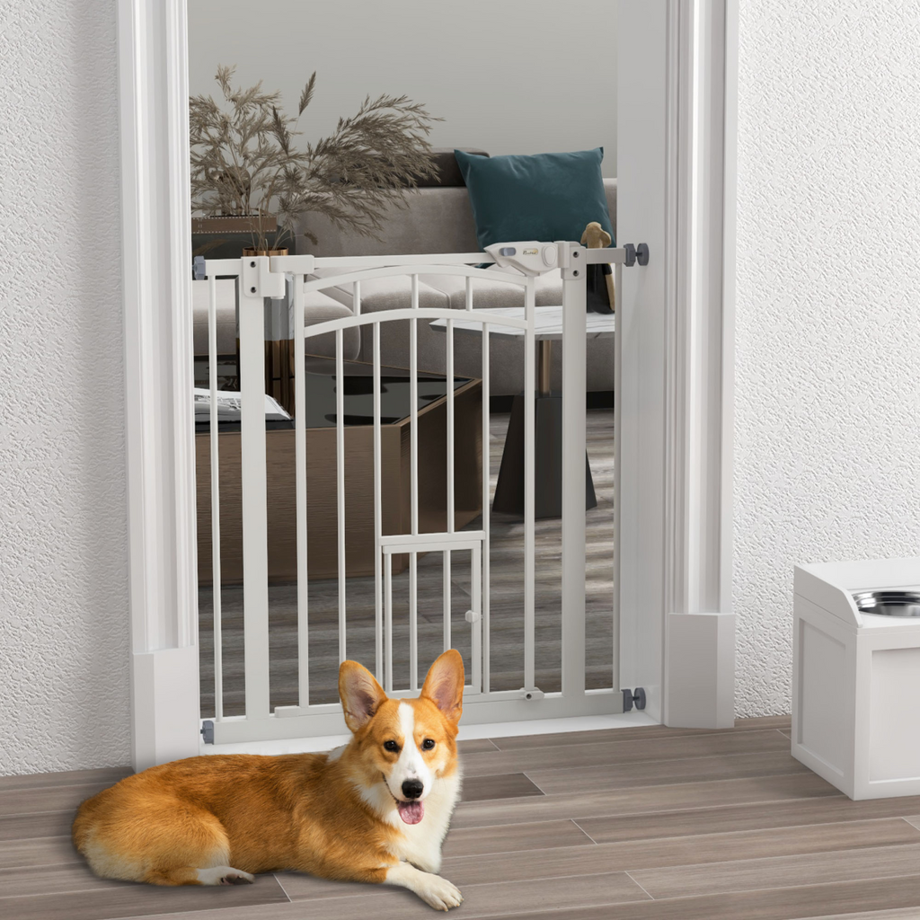 Pressure Fit, Safety Gate Dog Gate w/ Small Cat Door Opening, 74-80cm