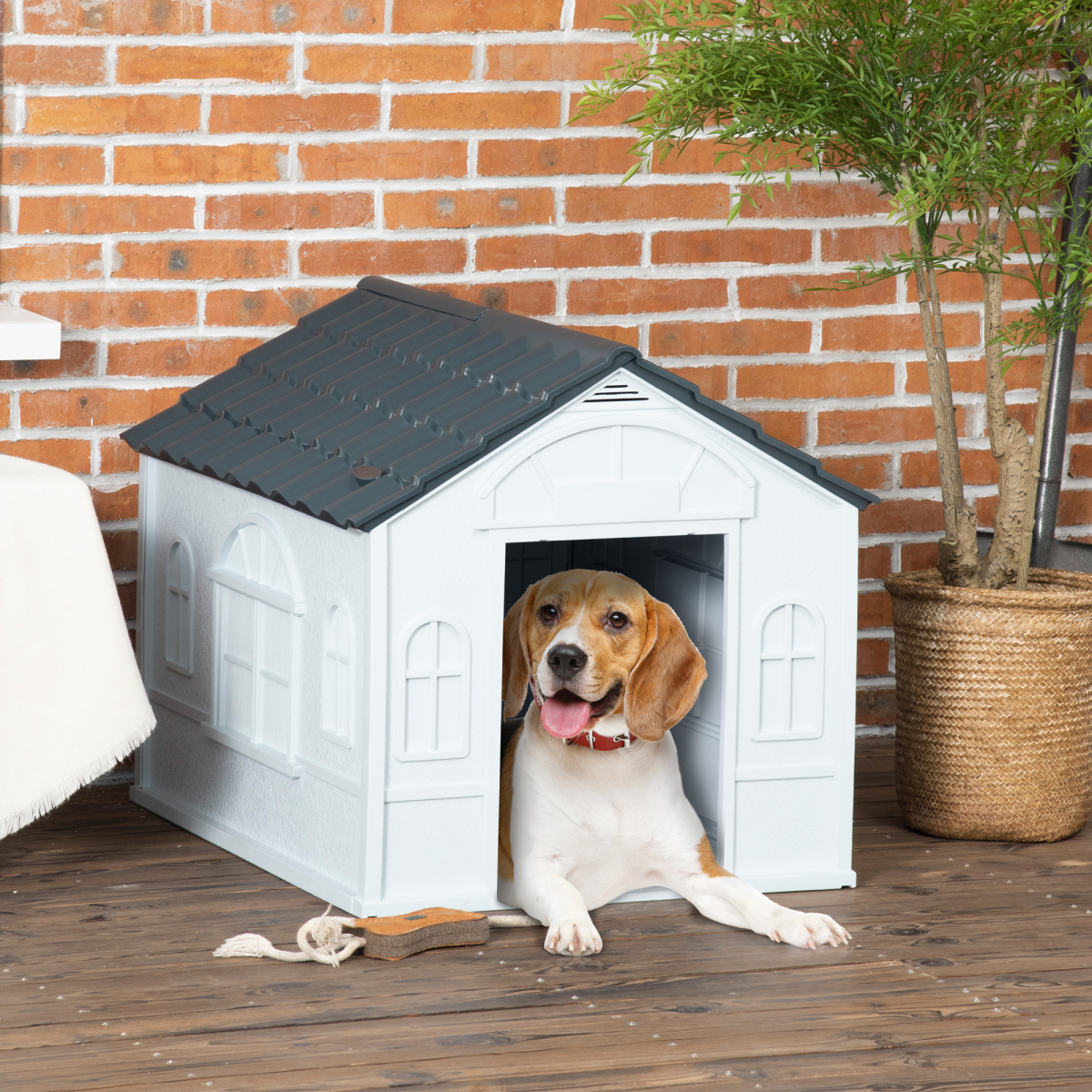 Weather-Resistant Dog House, Puppy Shelter for Medium Dogs - Grey