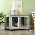 Dog Crate Furniture, Dog Crate End Table w/ Soft Cushion, Double Door