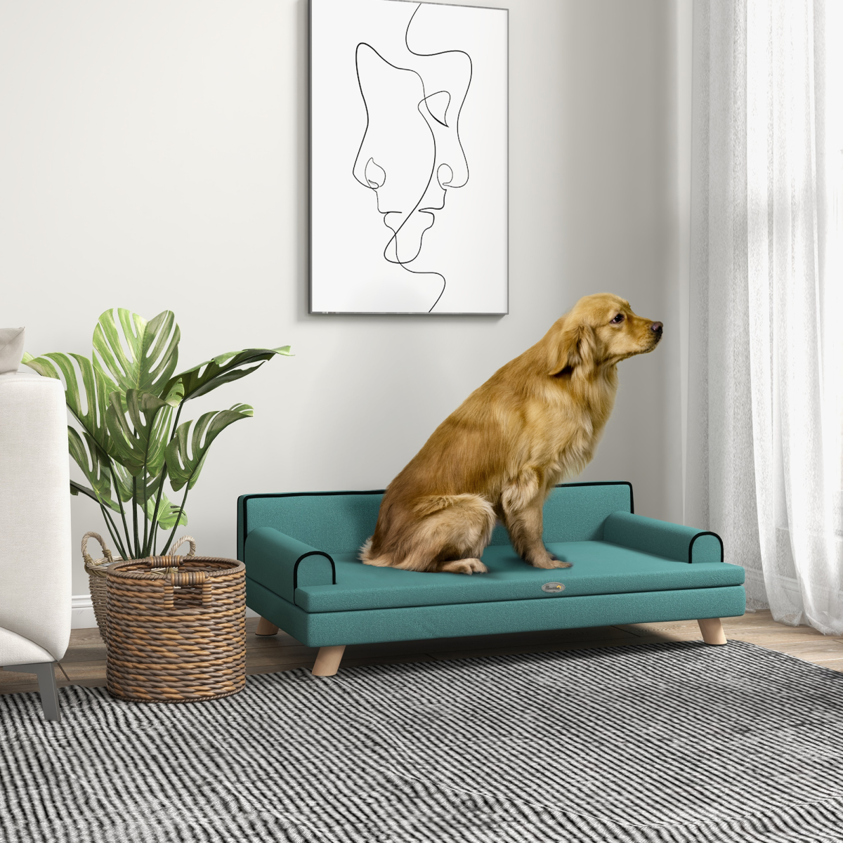 Dog Sofa w/ Legs, Water-Resistant Fabric for Large, Medium Dogs - Green