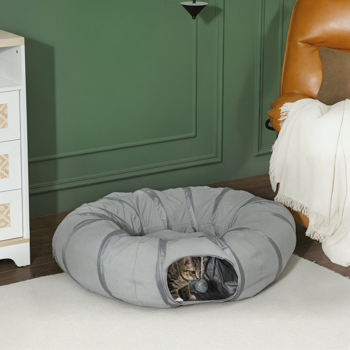 2 in 1 Cat Tunnel with Bed, Cat Play Tunnel for Indoor Cats, Grey