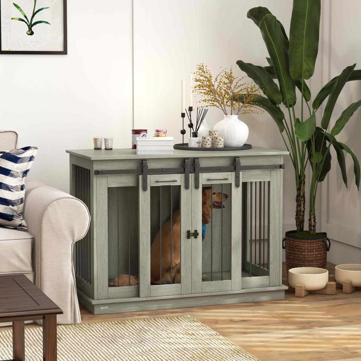 Dog Crate Furniture for Large Dogs, Double Dog Cage for Small Dogs, Grey