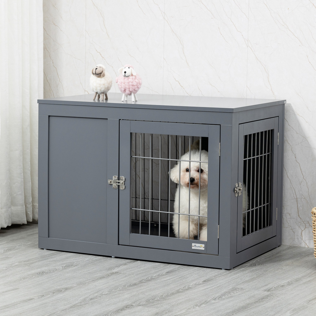 Furniture-Style Dog Crate Two Lockable Doors, for Small & Medium Dogs