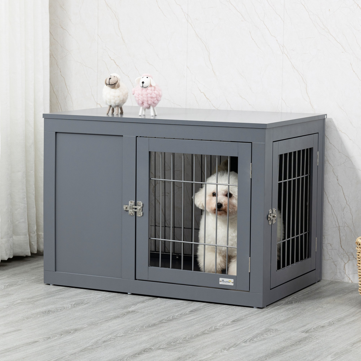 Furniture-Style Dog Crate Two Lockable Doors, for Small & Medium Dogs