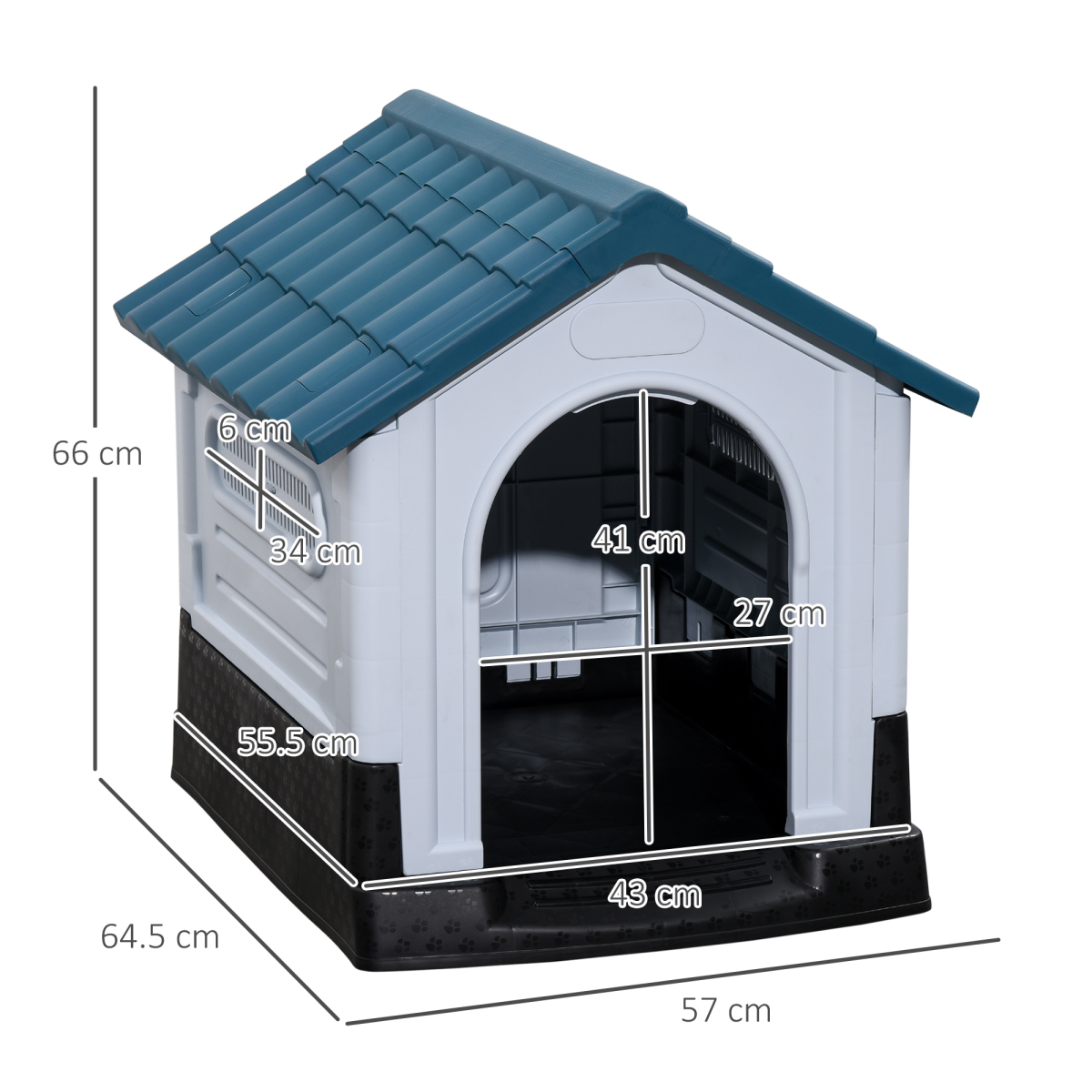 Dog Kennel for Outside Plastic Dog House for XS Dogs, 64.5 x 57 x 66cm