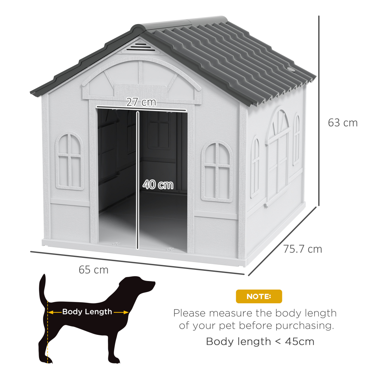 Weather-Resistant Dog House, Puppy Shelter for Medium Dogs - Grey