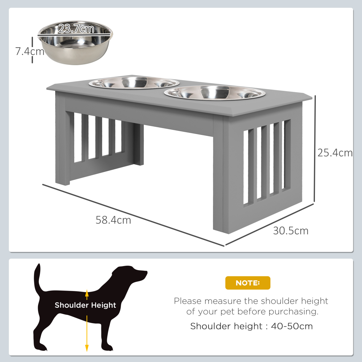 Raised Dog Bowls Pet Feeder Raised Elevated Stainless Steel Food Grey