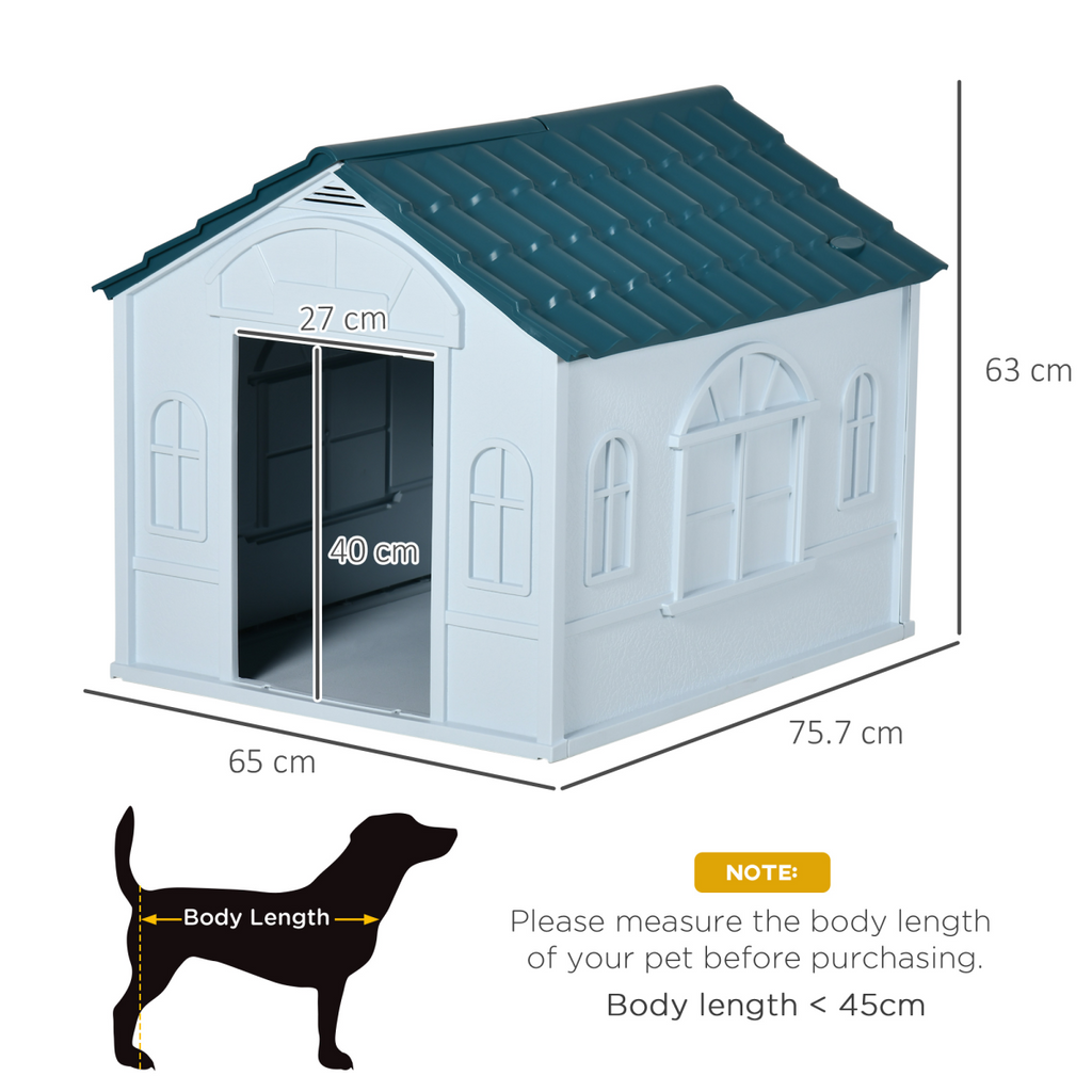 Weather-Resistant Dog House, Puppy Shelter for Medium Dogs - Blue