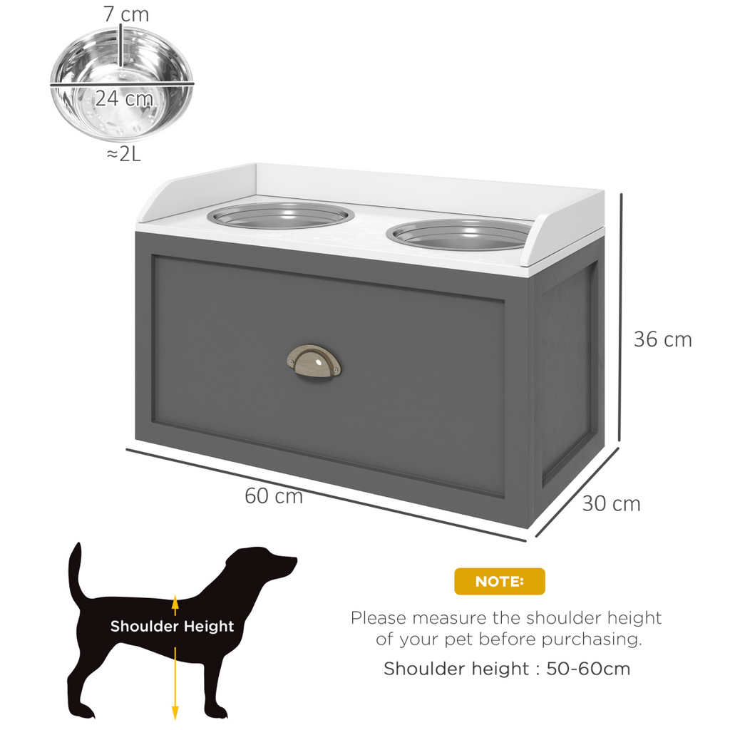 Stainless Steel Raised Dog Bowl with 21L Storage Drawer, for Large Dogs