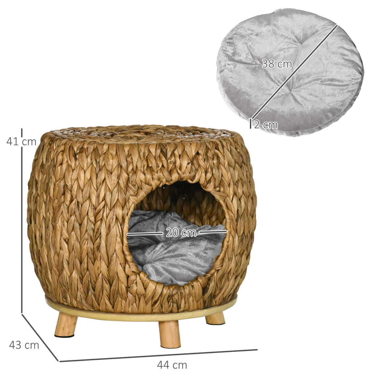 Rattan Cat House Stool, Kitten Bed for Outdoors and Indoors w/ Cushion
