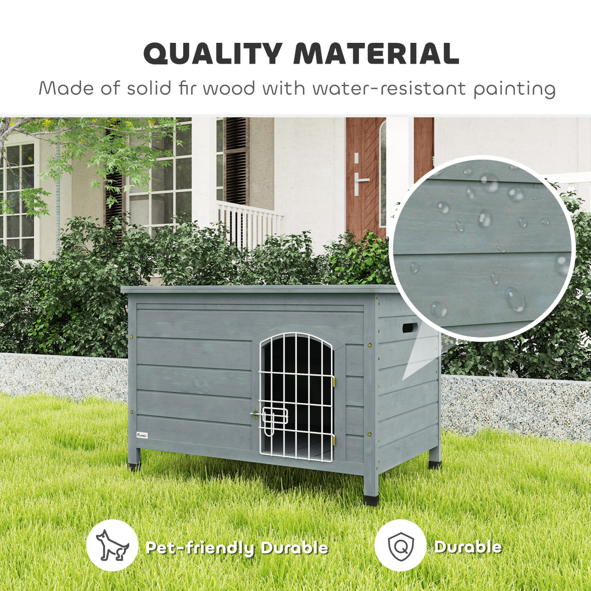 Wooden Dog House, Outdoor Dog Kennel w/ Removable Bottom, Dark Grey
