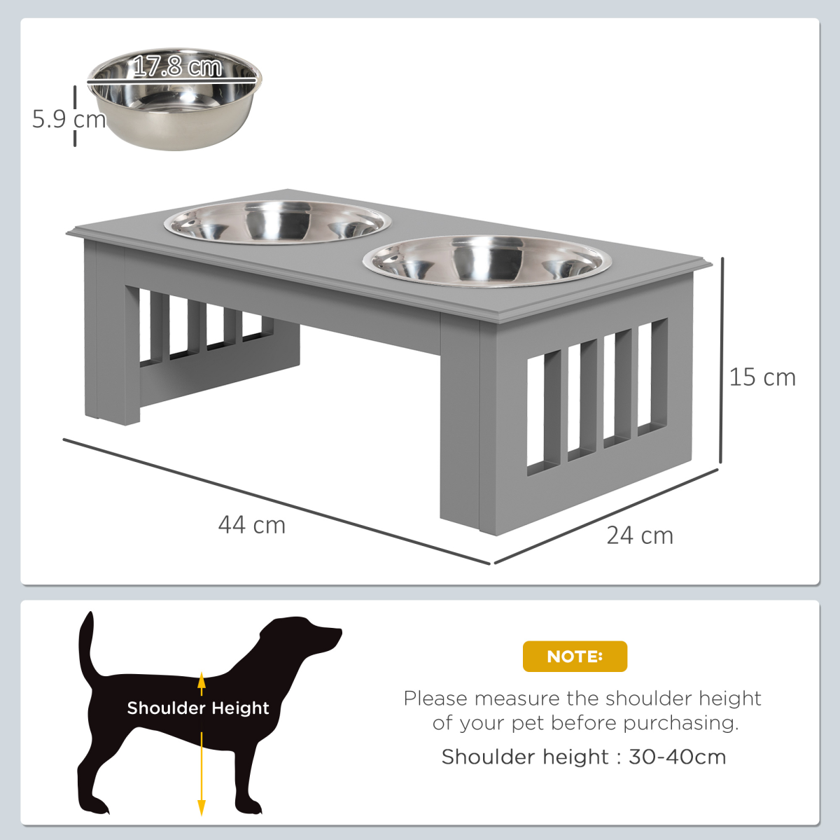 Raised Dog Bowls Pet Feeder Raised Elevated Stainless Steel Food Grey