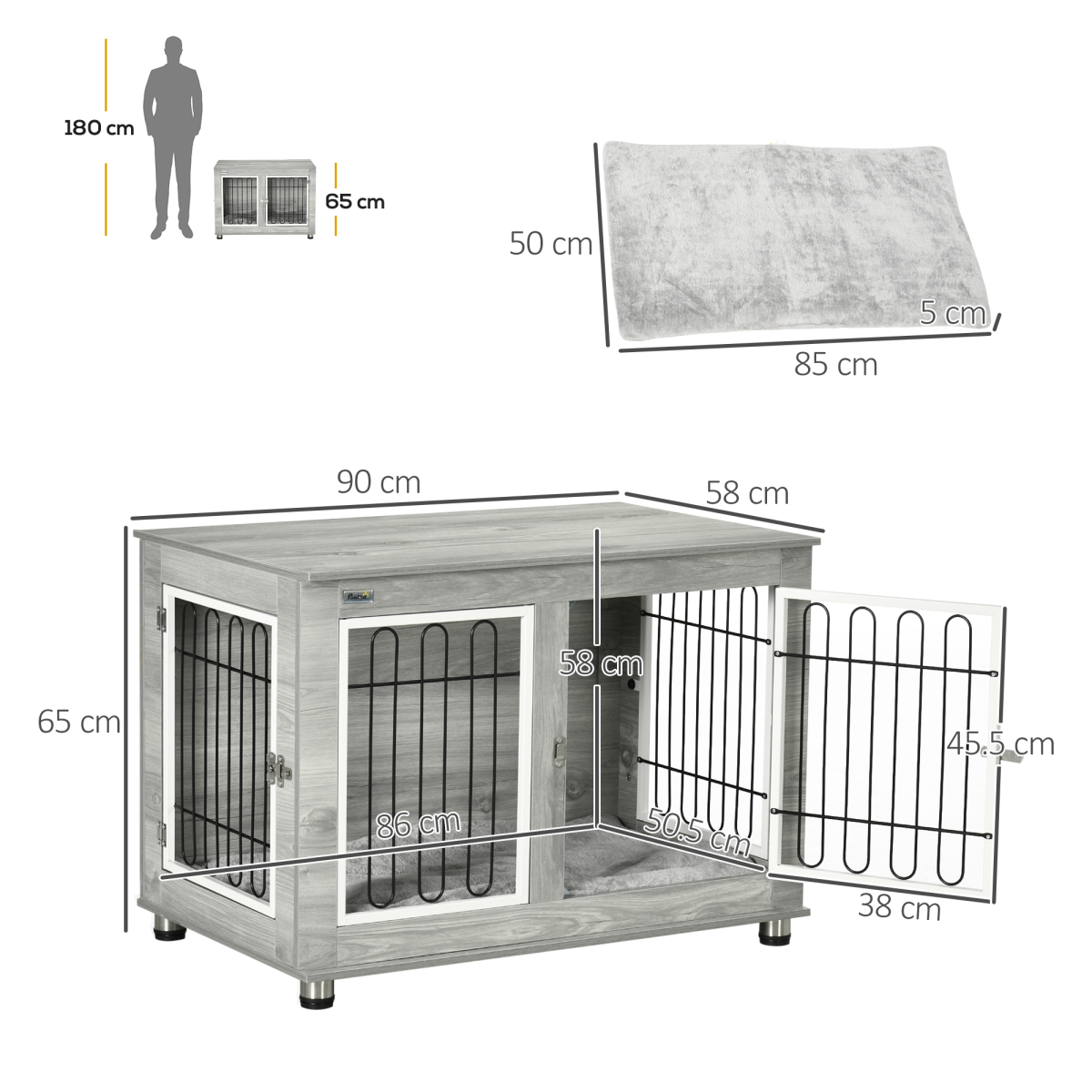 Dog Crate Furniture, Dog Crate End Table w/ Soft Cushion, Double Door