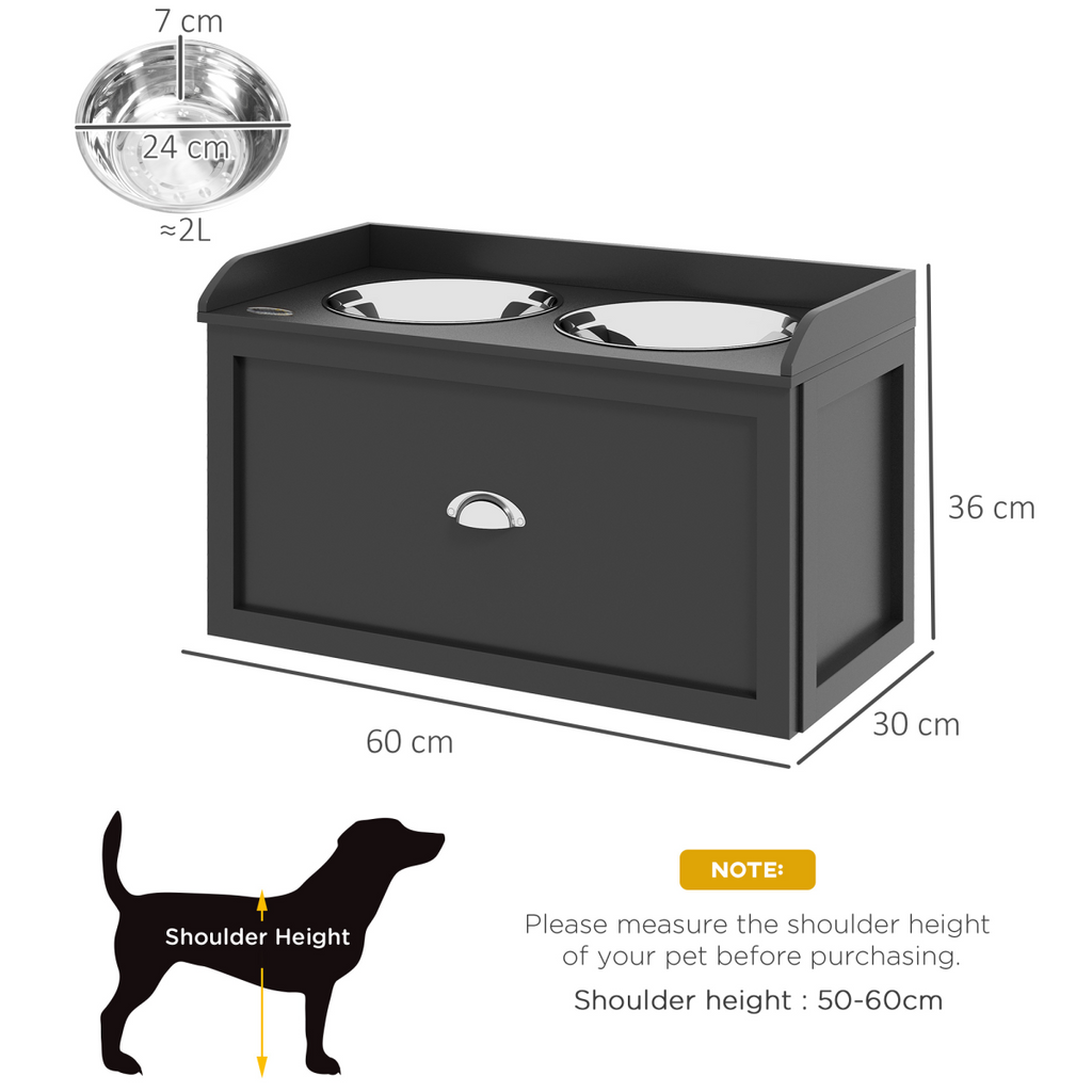 Stainless Steel Raised Dog Bowl w/ 21L Storage Drawer, for Large Dogs