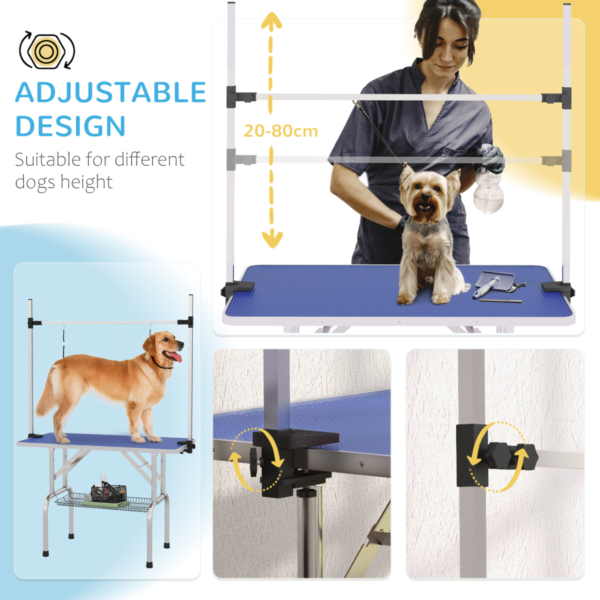 Metal Adjustable Dog Grooming Table Rubber Top 2 Safety Slings Mesh