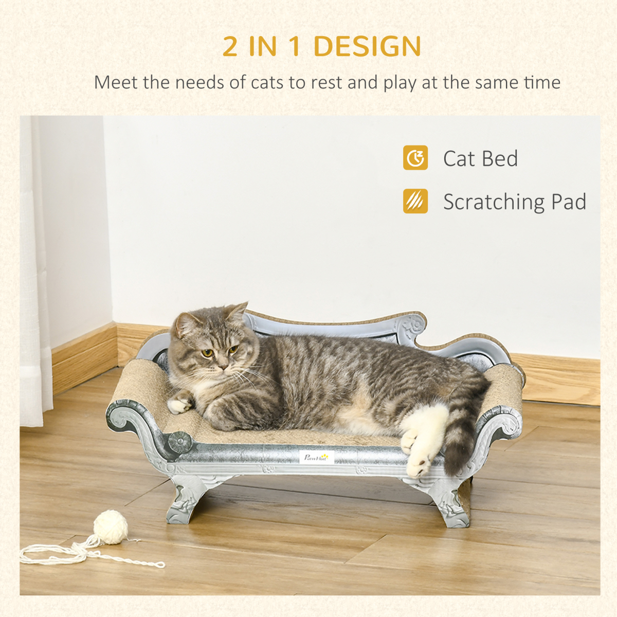 Cardboard Scratcher Lounger Bed, Cat Scratching Board with Catnip, 60x29x26.5cm