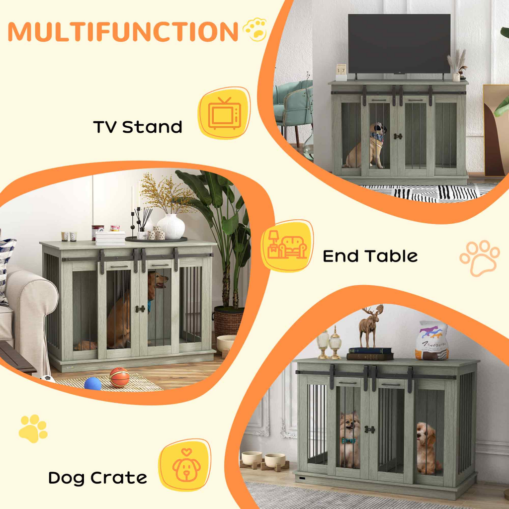 Dog Crate Furniture for Large Dogs, Double Dog Cage for Small Dogs, Grey