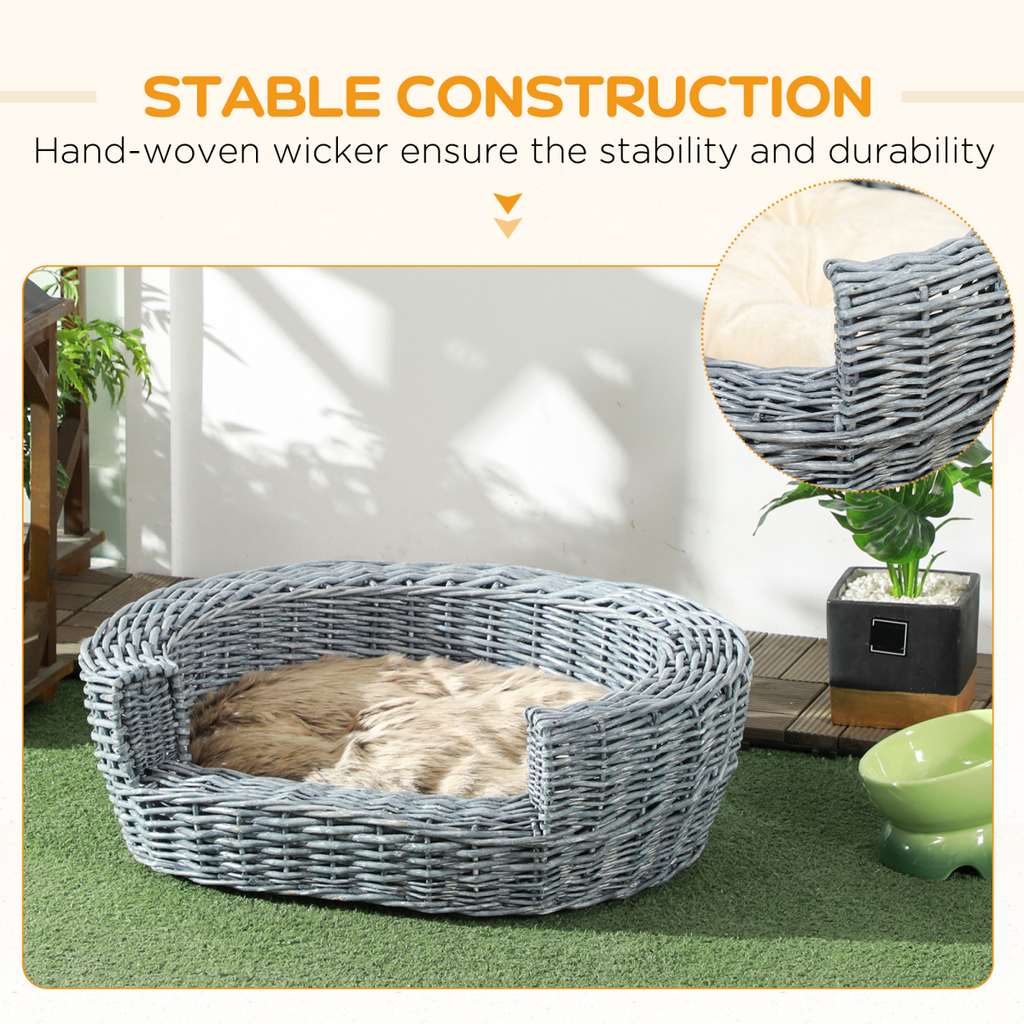 Elevated Dog Cat Couch Pet Basket Sofa Bed Willow Rattan Cushion