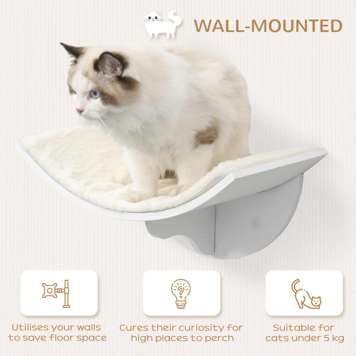 Wood Cat Shelf Shelter Kitten Bed Curved Climber Wall-Mounted Berber Fleece
