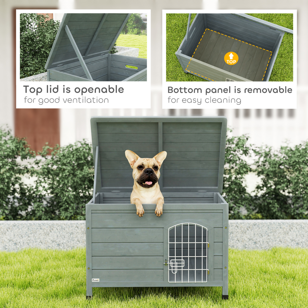 Wooden Dog House, Outdoor Dog Kennel w/ Removable Bottom, Dark Grey