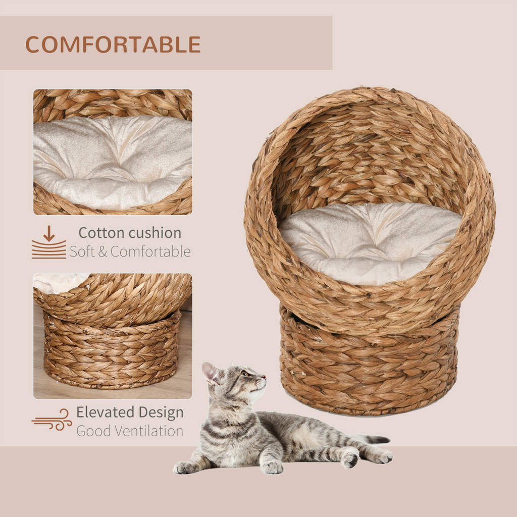 Cat House, Raised Cat Bed with Cylindrical Base, 50 x 42 x 60 cm