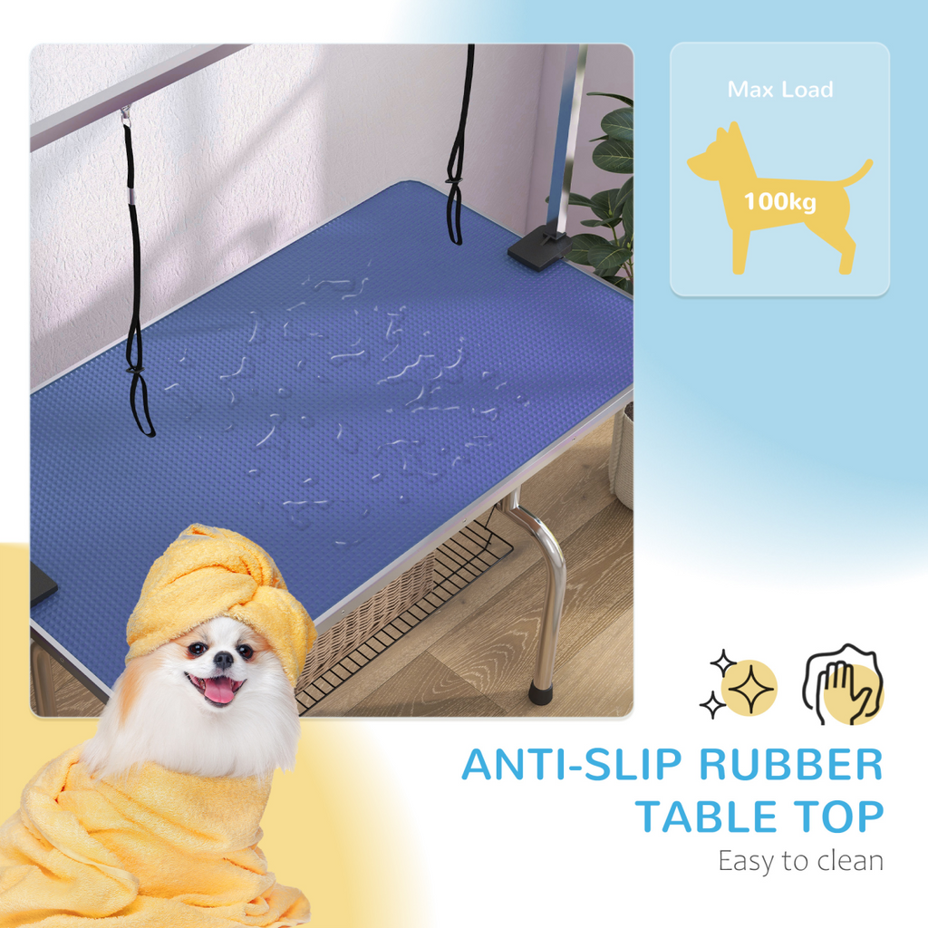 Metal Adjustable Dog Grooming Table Rubber Top 2 Safety Slings Mesh
