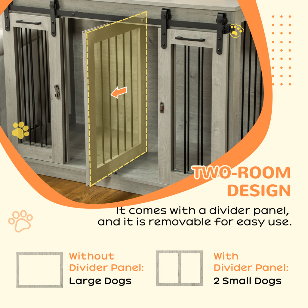 Dog Crate Furniture for Large Dogs, Double Dog Cage for Small Dogs, Grey