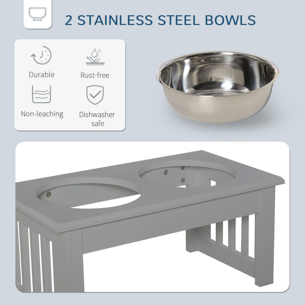 Raised Dog Bowls Pet Feeder Raised Elevated Stainless Steel Food Grey