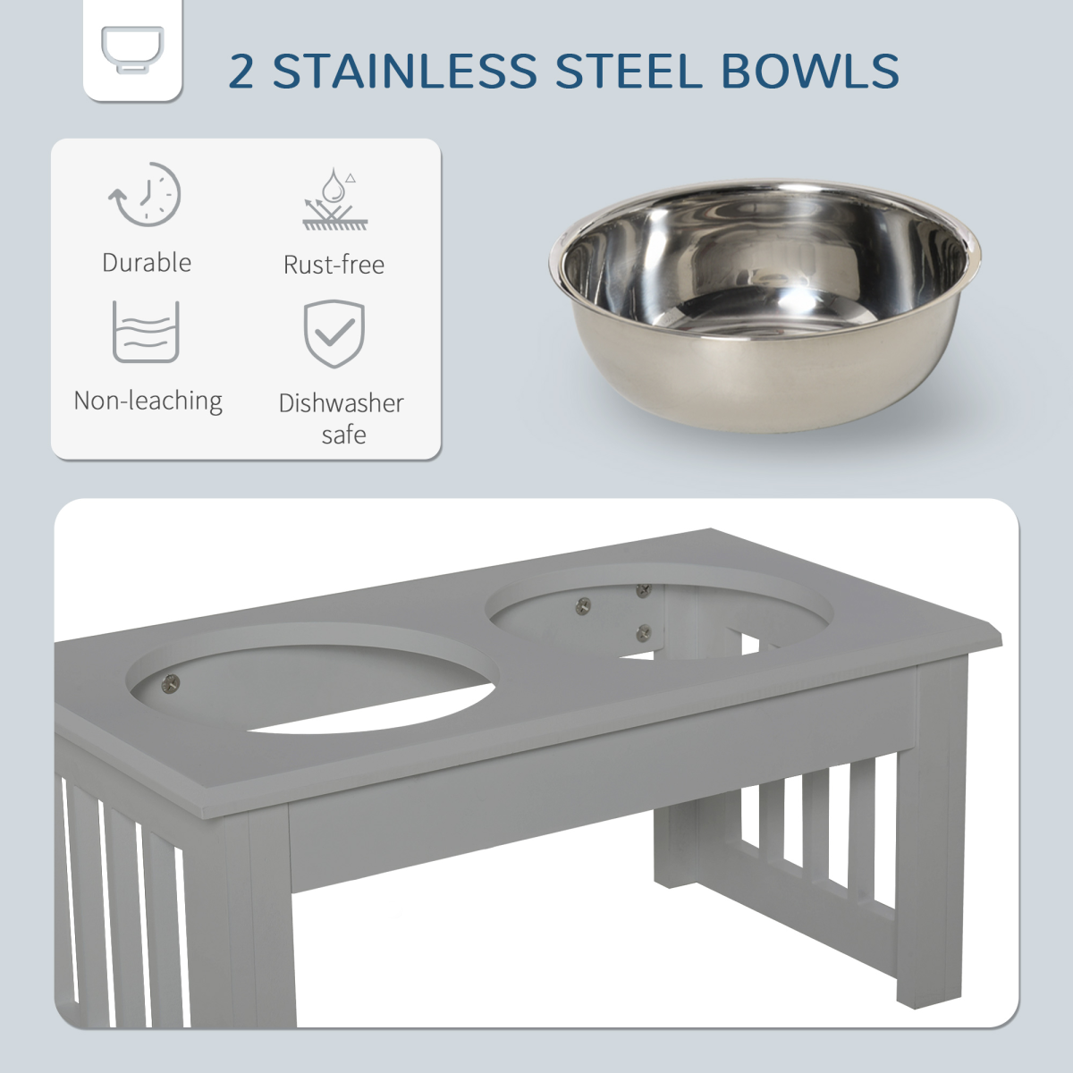 Raised Dog Bowls Pet Feeder Raised Elevated Stainless Steel Food Grey
