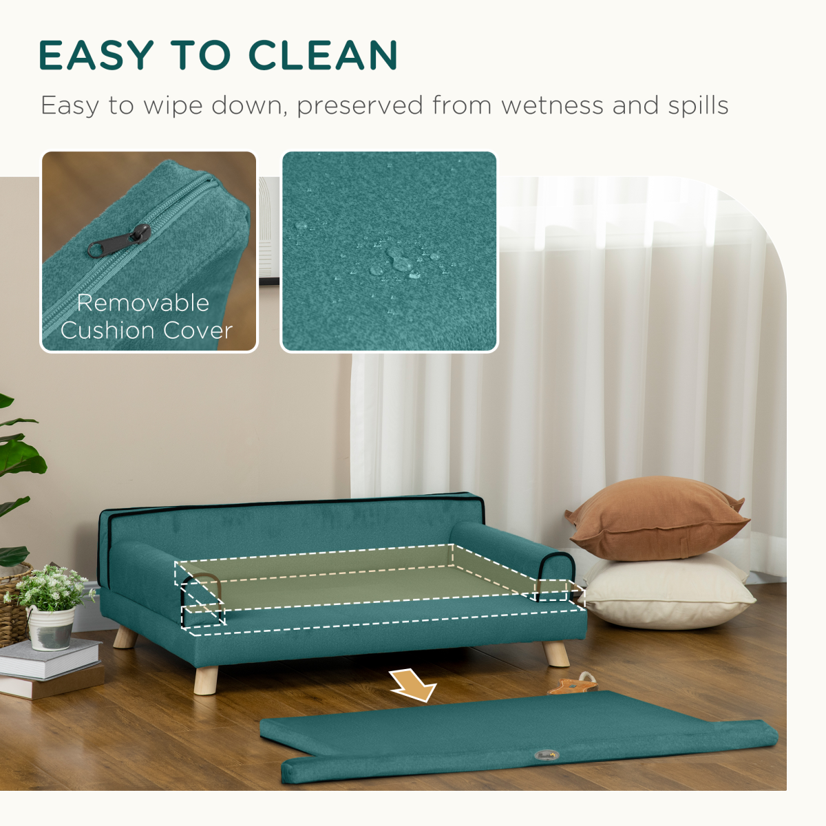 Dog Sofa w/ Legs, Water-Resistant Fabric for Large, Medium Dogs - Green