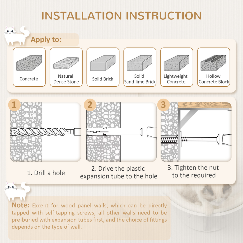 Wood Cat Shelf Shelter Kitten Bed Curved Climber Wall-Mounted Berber Fleece