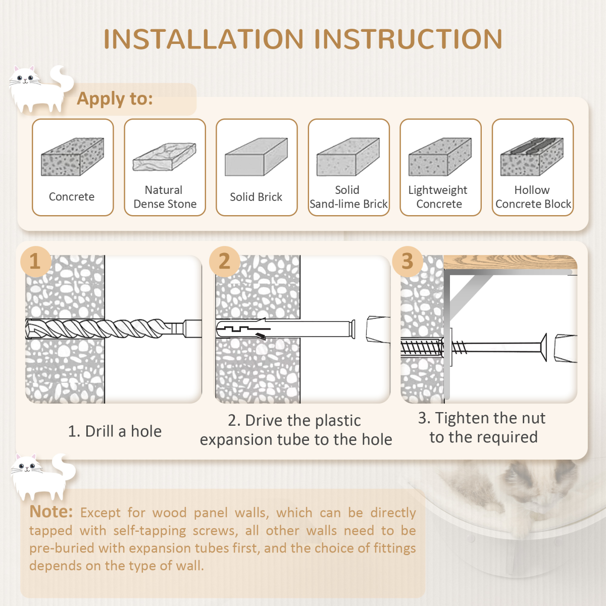Wood Cat Shelf Shelter Kitten Bed Curved Climber Wall-Mounted Berber Fleece