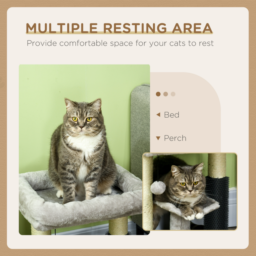 Small Cat Tree Tower with Scratching Posts, Bed, Perch, Self Groomer, Toy