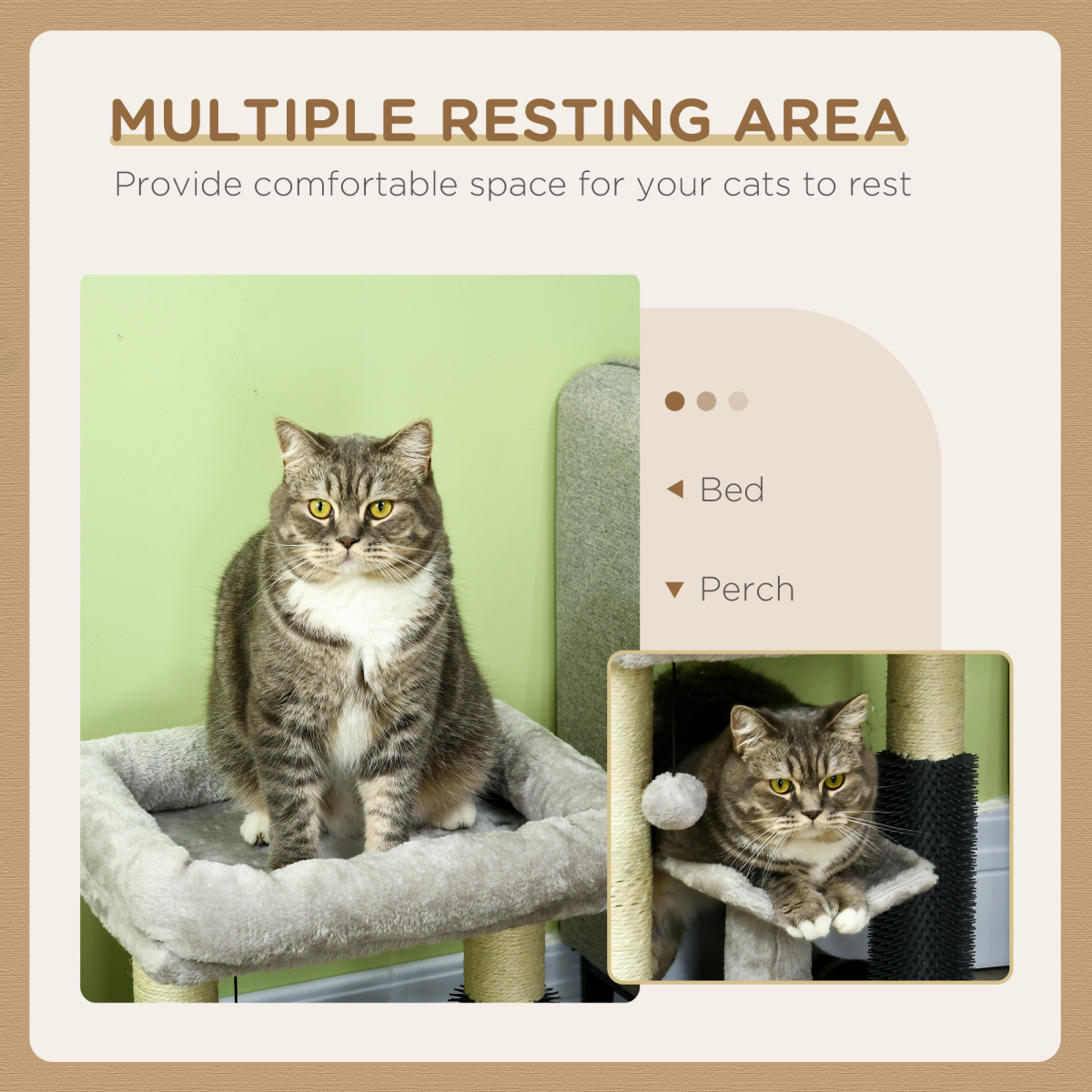 Small Cat Tree Tower with Scratching Posts, Bed, Perch, Self Groomer, Toy