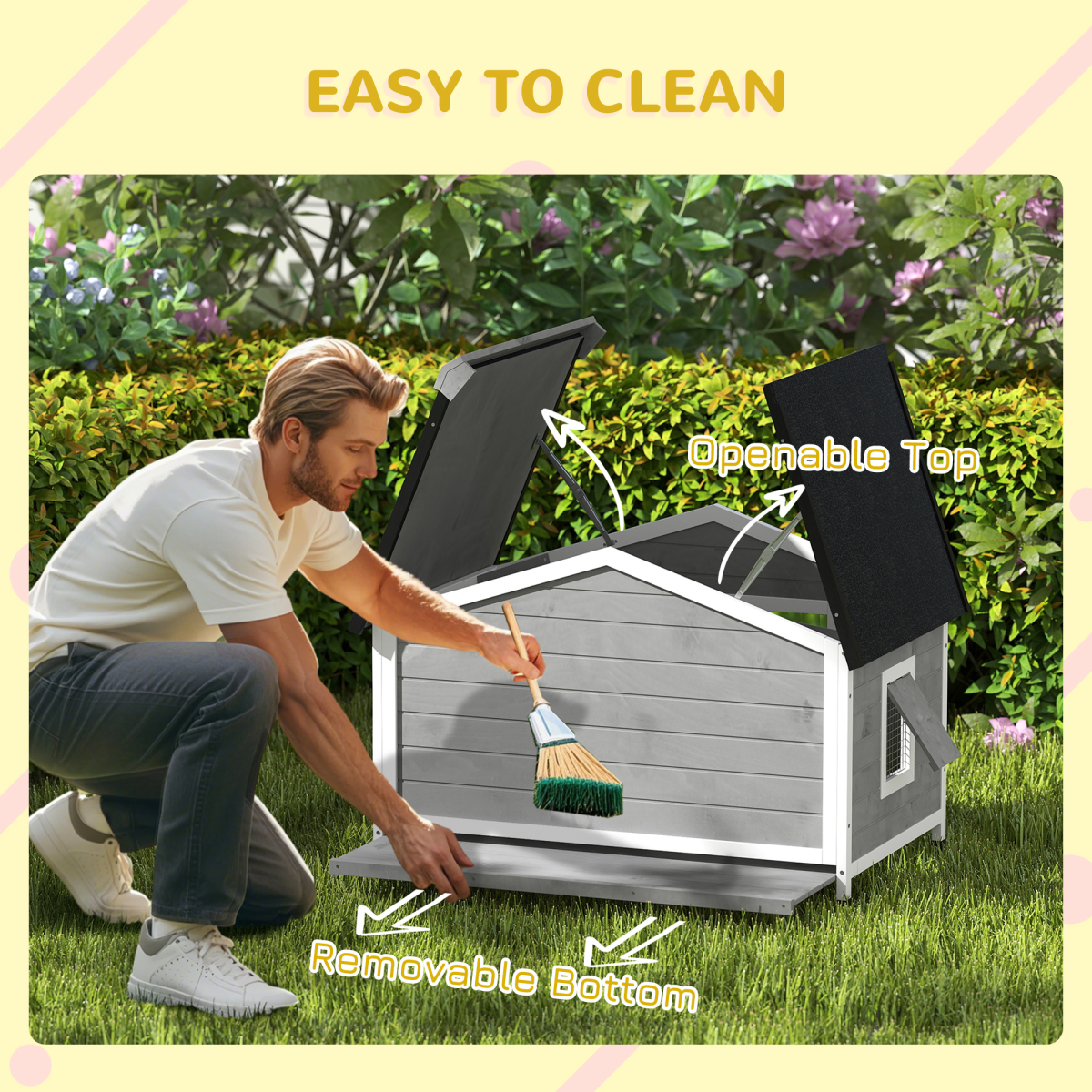 Large Wooden Dog Kennel for Outside 109L x 79W x 72H cm, Grey