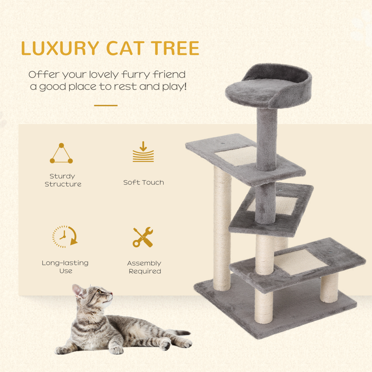 Cat Tree Activity Center Kitten Climbing Tower Scratching Post Plush