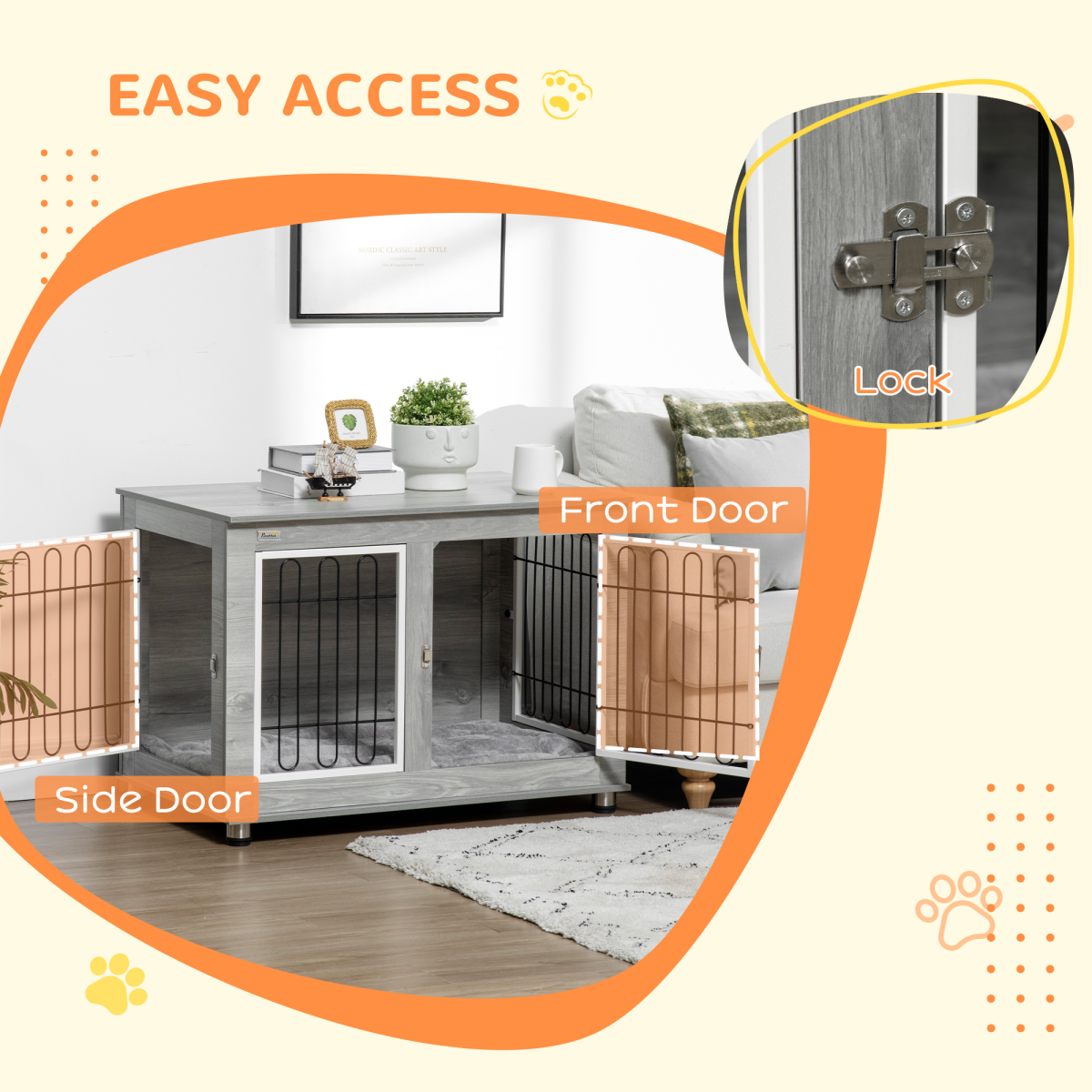 Dog Crate Furniture, Dog Crate End Table w/ Soft Cushion, Double Door