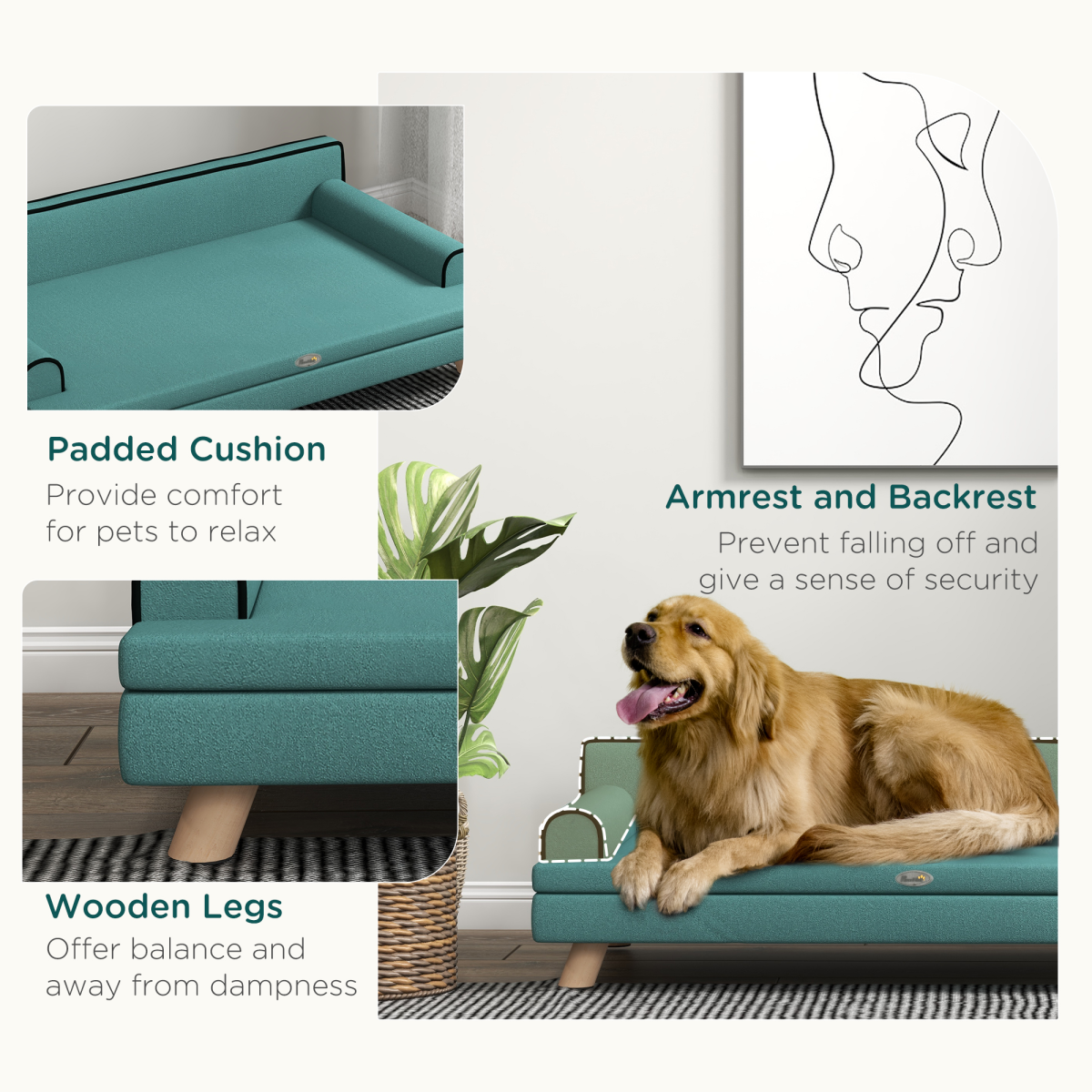 Dog Sofa w/ Legs, Water-Resistant Fabric for Large, Medium Dogs - Green