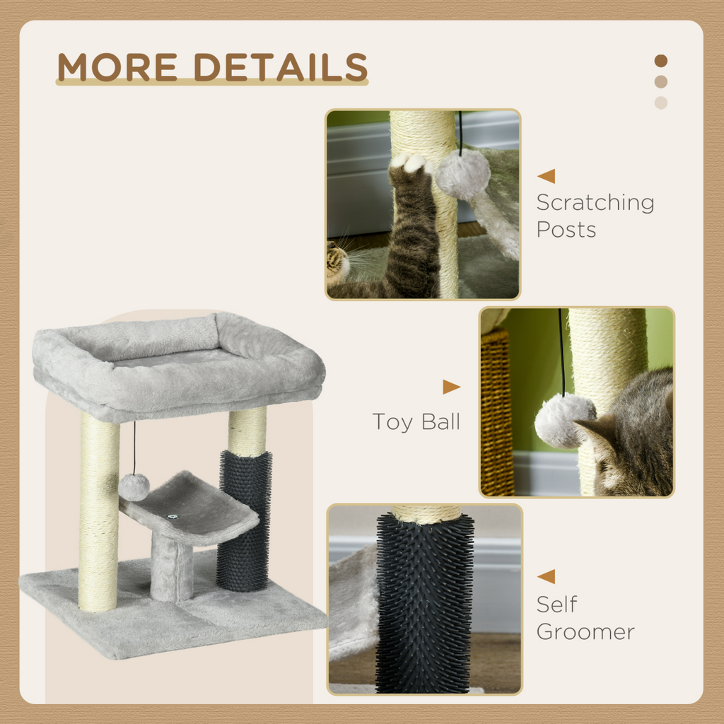Small Cat Tree Tower with Scratching Posts, Bed, Perch, Self Groomer, Toy