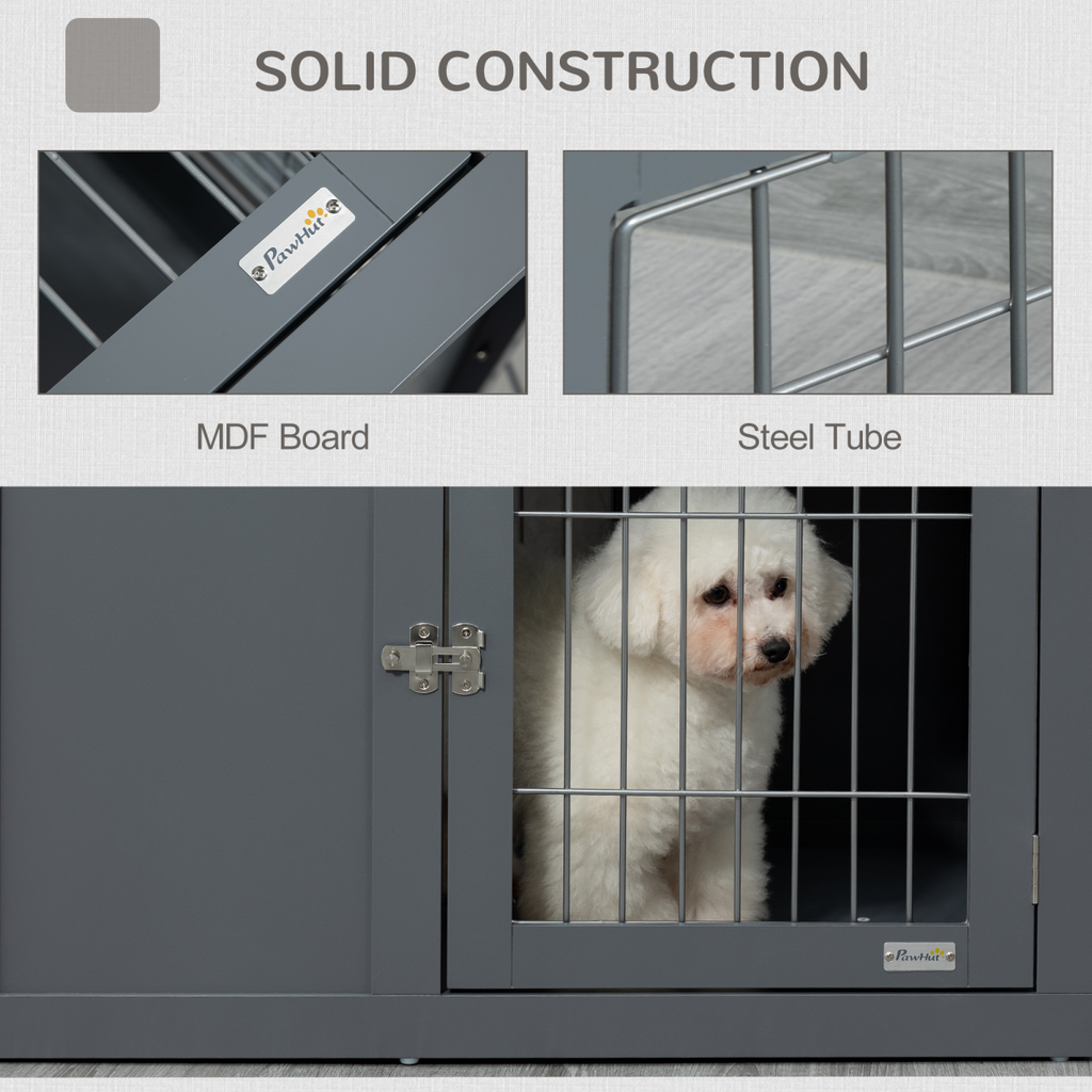 Furniture-Style Dog Crate Two Lockable Doors, for Small & Medium Dogs