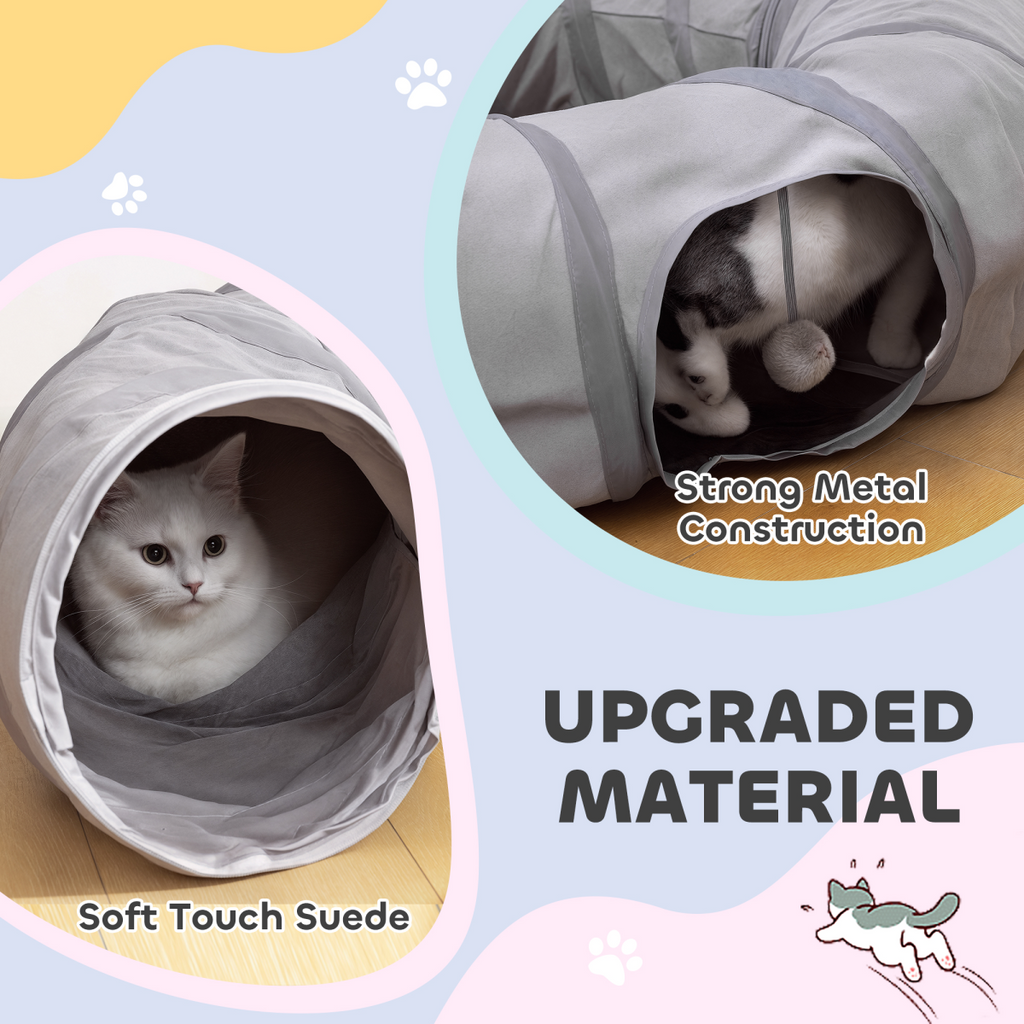 2 in 1 Cat Tunnel with Bed, Cat Play Tunnel for Indoor Cats, Grey