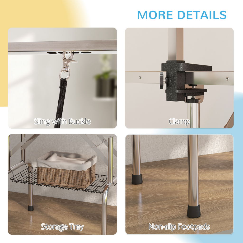 Metal Adjustable Dog Grooming Table Rubber Top 2 Safety Slings Mesh