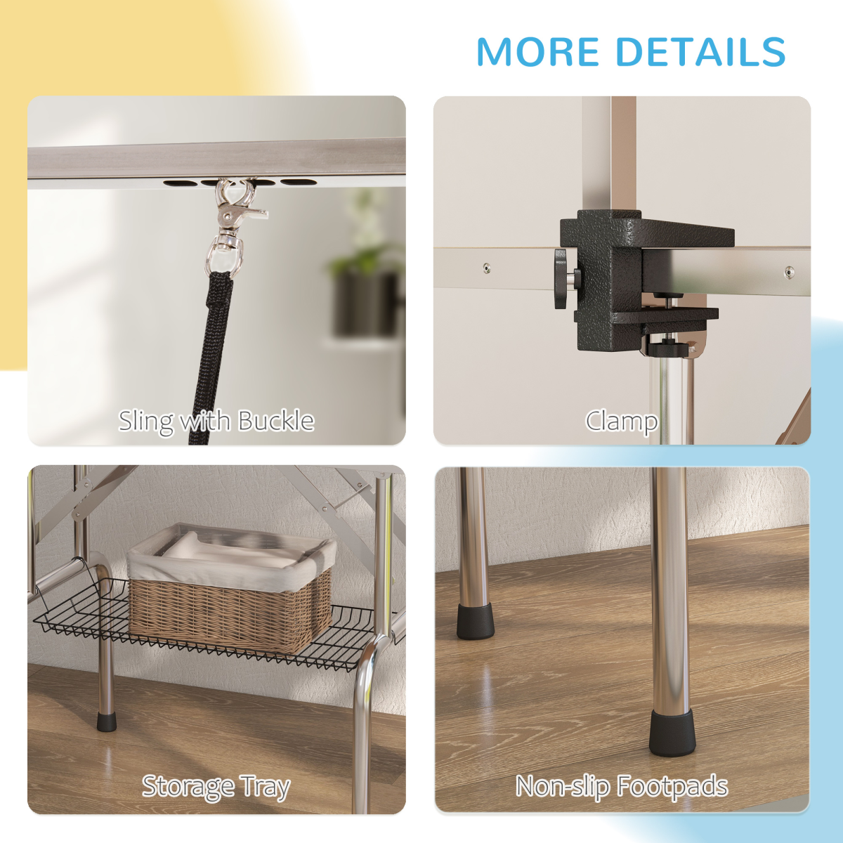 Metal Adjustable Dog Grooming Table Rubber Top 2 Safety Slings Mesh