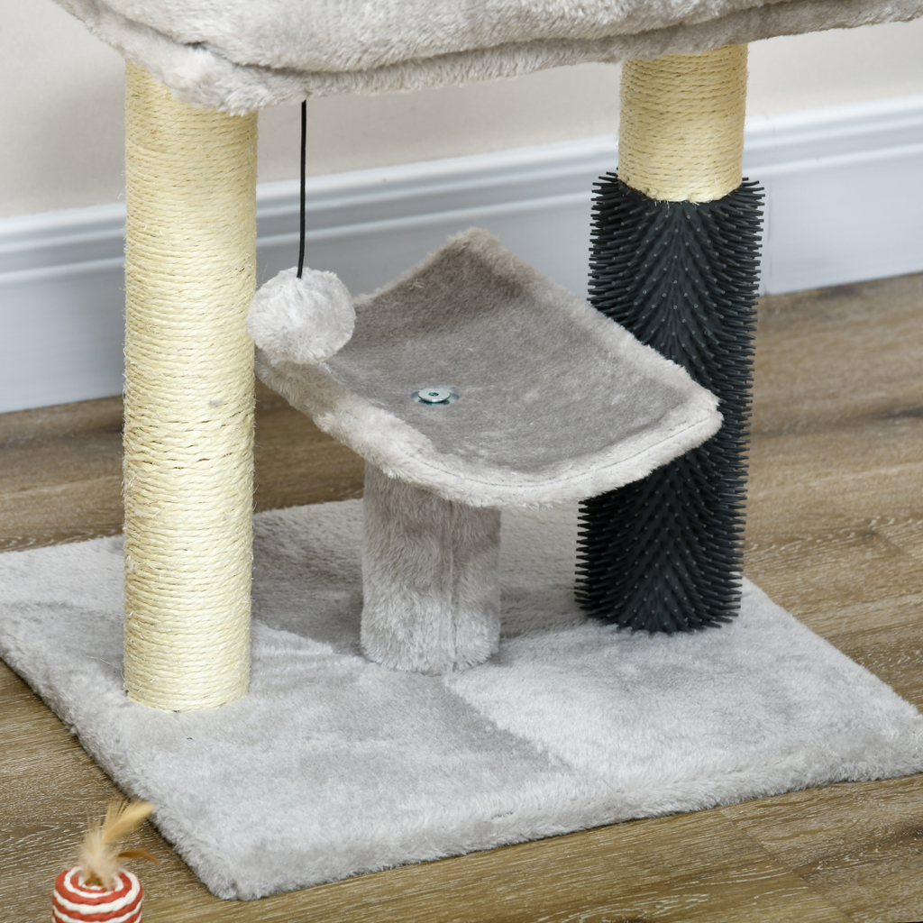 Small Cat Tree Tower with Scratching Posts, Bed, Perch, Self Groomer, Toy