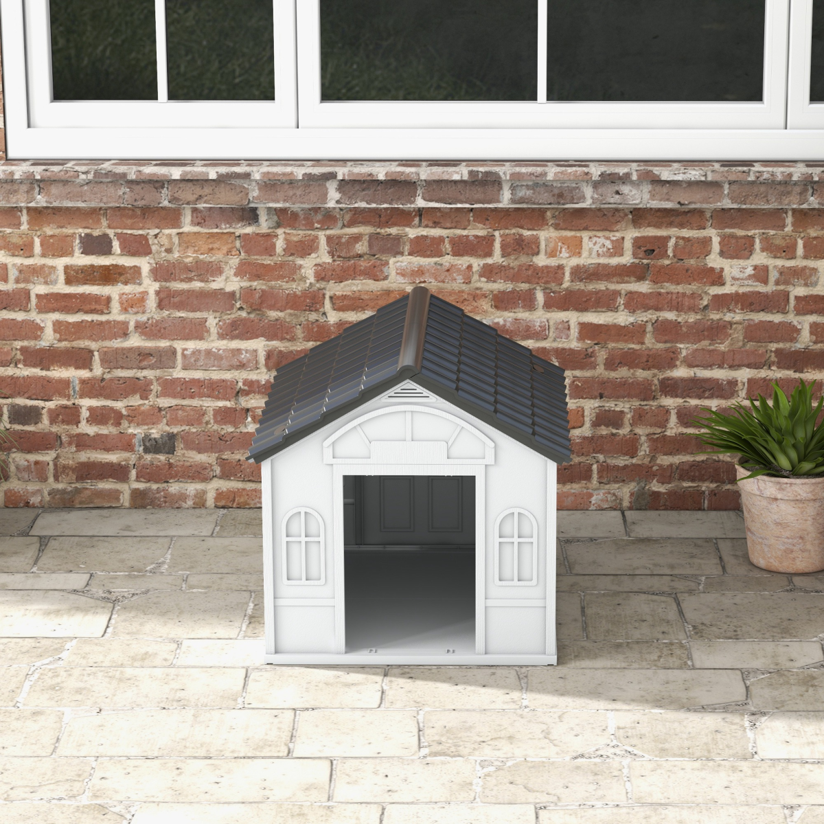 Weather-Resistant Dog House, Puppy Shelter for Medium Dogs - Grey