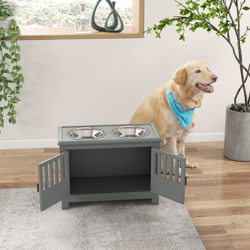 Raised Dog Bowls for Large Dogs Feeding Station with Stand Storage - Grey