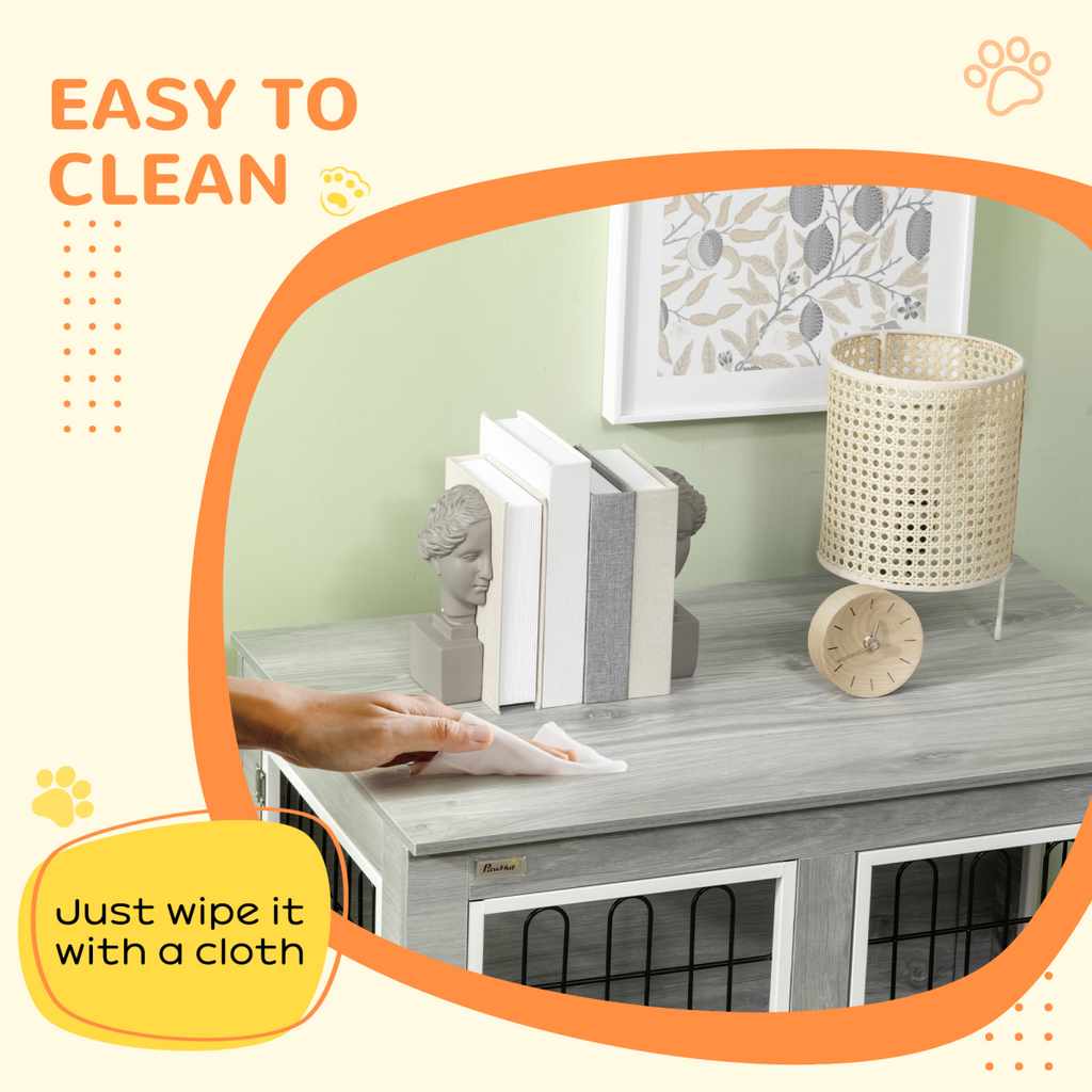 Dog Crate Furniture, Dog Crate End Table w/ Soft Cushion, Double Door