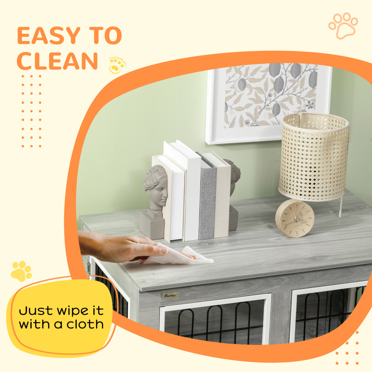 Dog Crate Furniture, Dog Crate End Table w/ Soft Cushion, Double Door