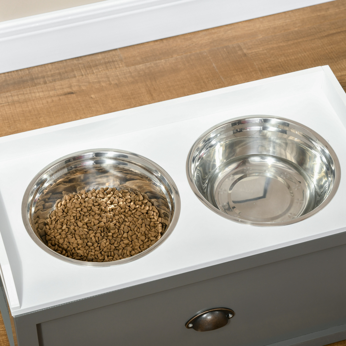 Stainless Steel Raised Dog Bowl with 21L Storage Drawer, for Large Dogs