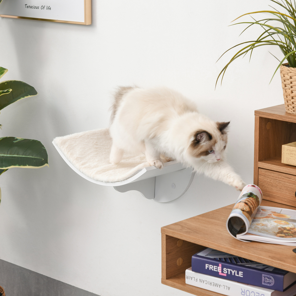 Wood Cat Shelf Shelter Kitten Bed Curved Climber Wall-Mounted Berber Fleece
